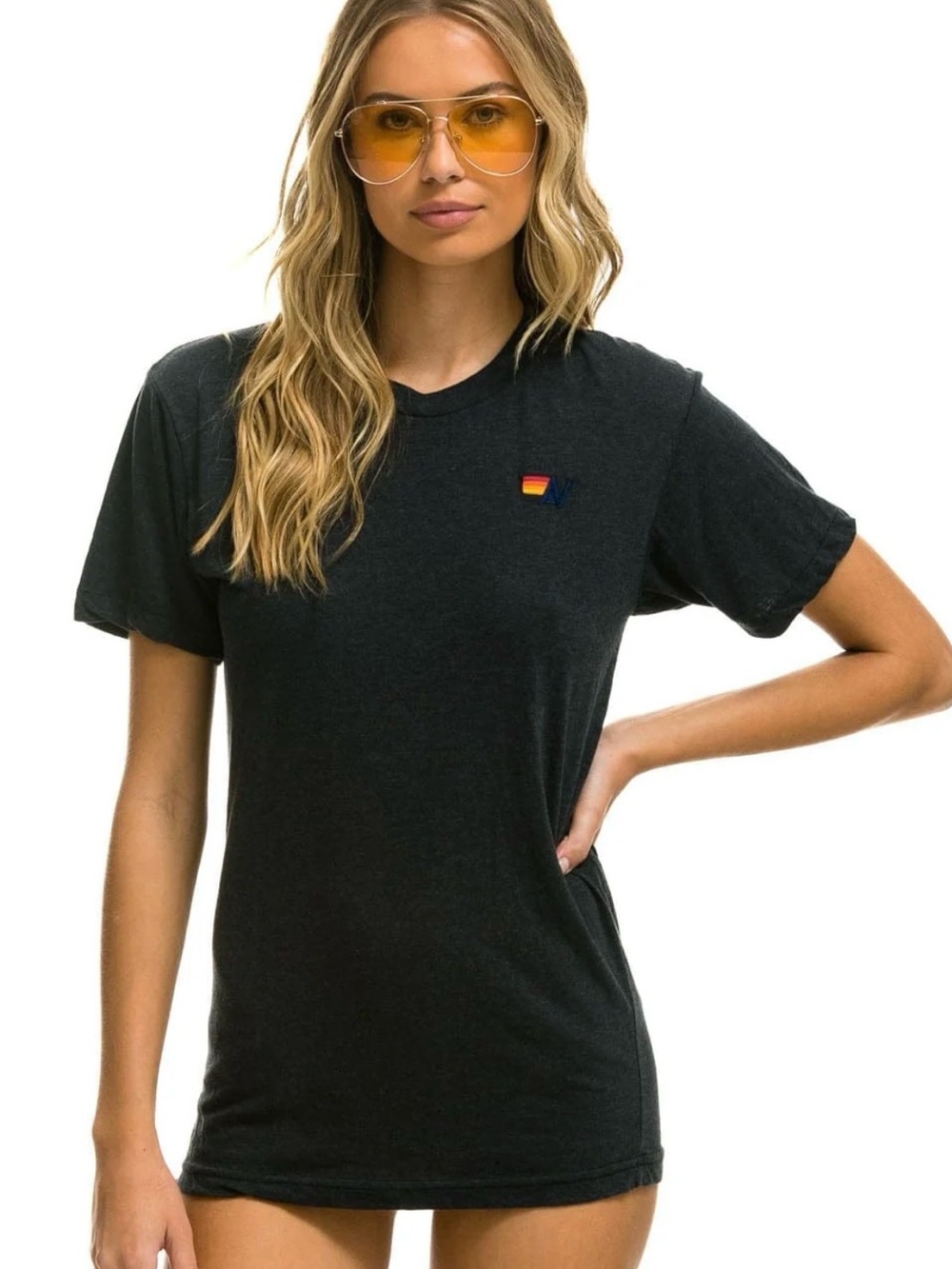 Aviator Nation Charcoal Black Tee with AV Logo Patch